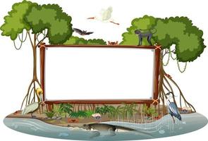 Empty banner in mangrove forest scene with wild animals isolated vector