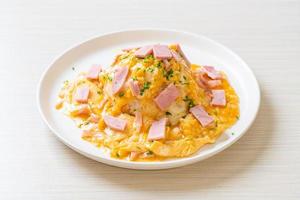 Creamy Omelet with Ham on Rice photo