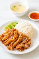 Hainanese chicken rice with fried chicken photo