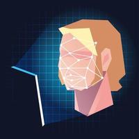 teléfono inteligente escanea la cara de un hombre, aplicación móvil para reconocimiento facial vector