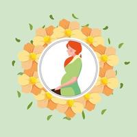 pregnant woman with flower frame vector