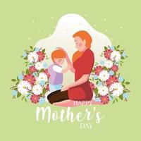 mujer con hijo, etiqueta feliz dia de la madre vector