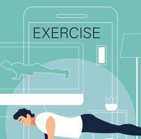 man out doing exercises at home vector