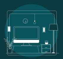 office furniture workspace, work at home vector