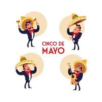 mariachi mexicano con iconos del cinco de mayo vector