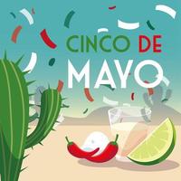 tarjeta de vacaciones cinco de mayo con comida mexicana vector