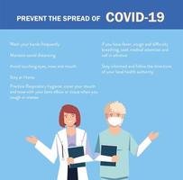 los médicos explican las infografías cómo prevenir la propagación del covid 19 vector