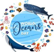 World Ocean Day banner with many different sea animals vector