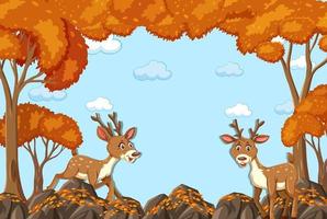 Deer cartoon character with blank autumn forest scene vector