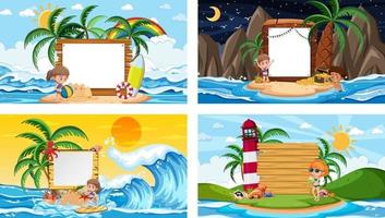 Set of different tropical beach scenes with blank banner vector