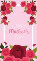 Tarjeta con etiqueta feliz día de la madre y marco de flores. vector