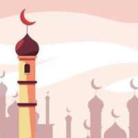 card with muslim temple, mosque building vector