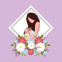 mujer e hijo, tarjeta del dia de la madre vector