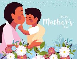 woman with son, label happy mother day vector