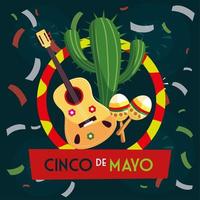 holiday cinco de mayo with maracas and guitar vector