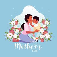 woman with son, label happy mother day vector