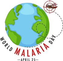 logotipo del día mundial de la malaria o pancarta con mosquito en el signo de la tierra vector