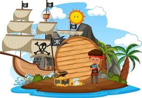 Pirate island with an empty banner isolated on white background vector