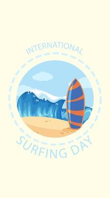 International Surfing Day Banner in Cartoon Style