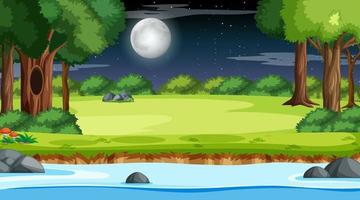 Nature forest landscape at night scene with long river flowing through the meadow vector