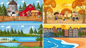 Set of different nature scenes cartoon style vector