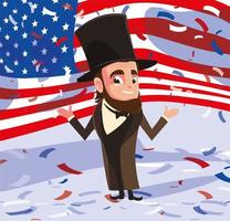 president abraham lincoln with flag usa , president day vector