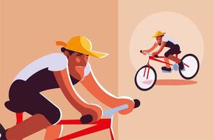 man with bicycle, man with healthy lifestyle vector