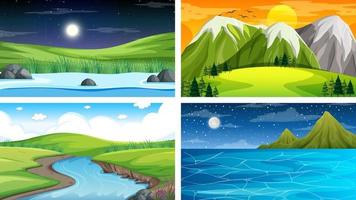 Conjunto de diferentes escenas de parque natural y bosque. vector