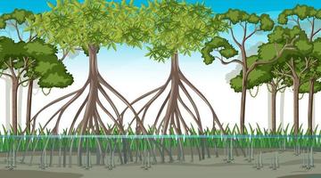 Nature scene with Mangrove forest at daytime in cartoon style vector