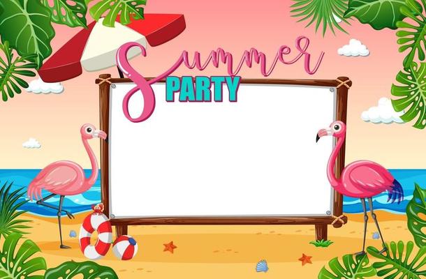 Empty banner board with tropical beach theme