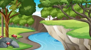 Nature scene with stream flowing through the forest vector