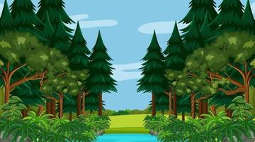 Blank forest at daytime scene with various forest trees vector