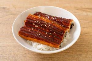 Japanese eel grilled with rice bowl or Unagi don photo