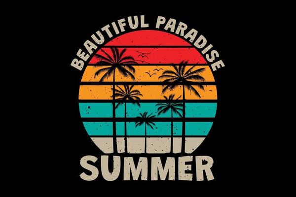 T-shirt beautiful paradise summer palm tree sunset color retro vintage style