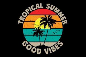 T-shirt tropical summer good vibes sunset retro vintage style vector