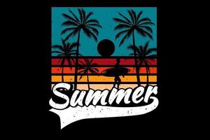 T-shirt summer sunset color beach surf retro vintage style vector