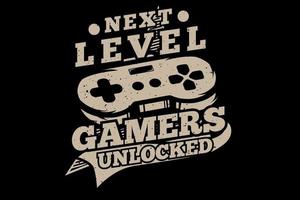 T-shirt gnext level gamers unlocked typography vintage retro style vector