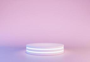 maqueta de premio de plataforma del podio de soporte de producto en blanco con luces de neón sobre fondo de colores pastel para la presentación. Concepto de ilustración de renderizado 3D foto