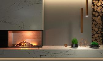 Modern glass corner fireplace wall in the interior photo