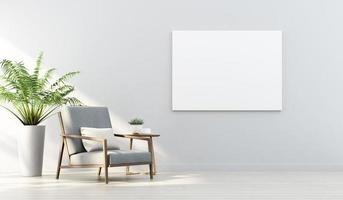 3d rendering of mock up Interior design for living room with picture frame on white wall photo