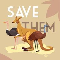 save them label with wild animals of australia vector