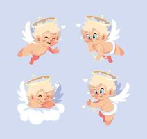 set of cute cupid angels in different poses, valentines day vector