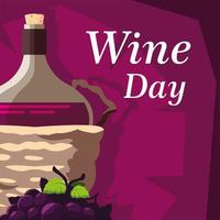 bottle of wine in wicker basket, label wine day vector