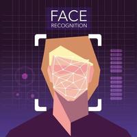 tecnología de reconocimiento facial, verificación de identidad de rostro de hombre vector