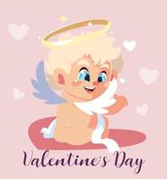 greetings card for valentines day, sweet cupid angel vector