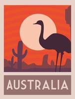 Póster con un avestruz de Australia, sello, pegatina, pancarta vector