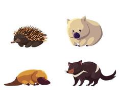 Conjunto de animales salvajes de Australia sobre fondo blanco. vector