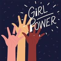 girl power, diverse raised female hands vector