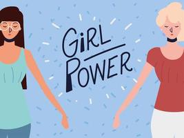 girl power, two women strong posing characters vector