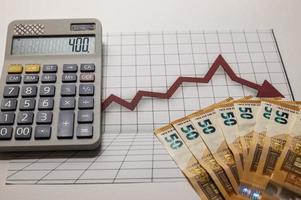 50 euro banknotes with graphs and calculator photo